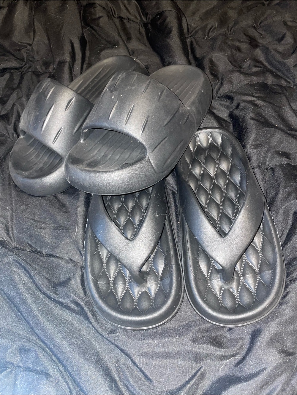Black croc style Slide and Flip-Flop Set - w7 m5 (36-37)